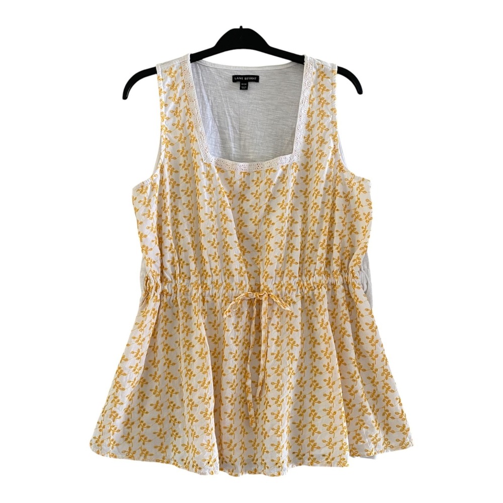 Lane Bryant Eyelet Tank Top Womens 18/20 White Yellow New Square Neck Drawstring